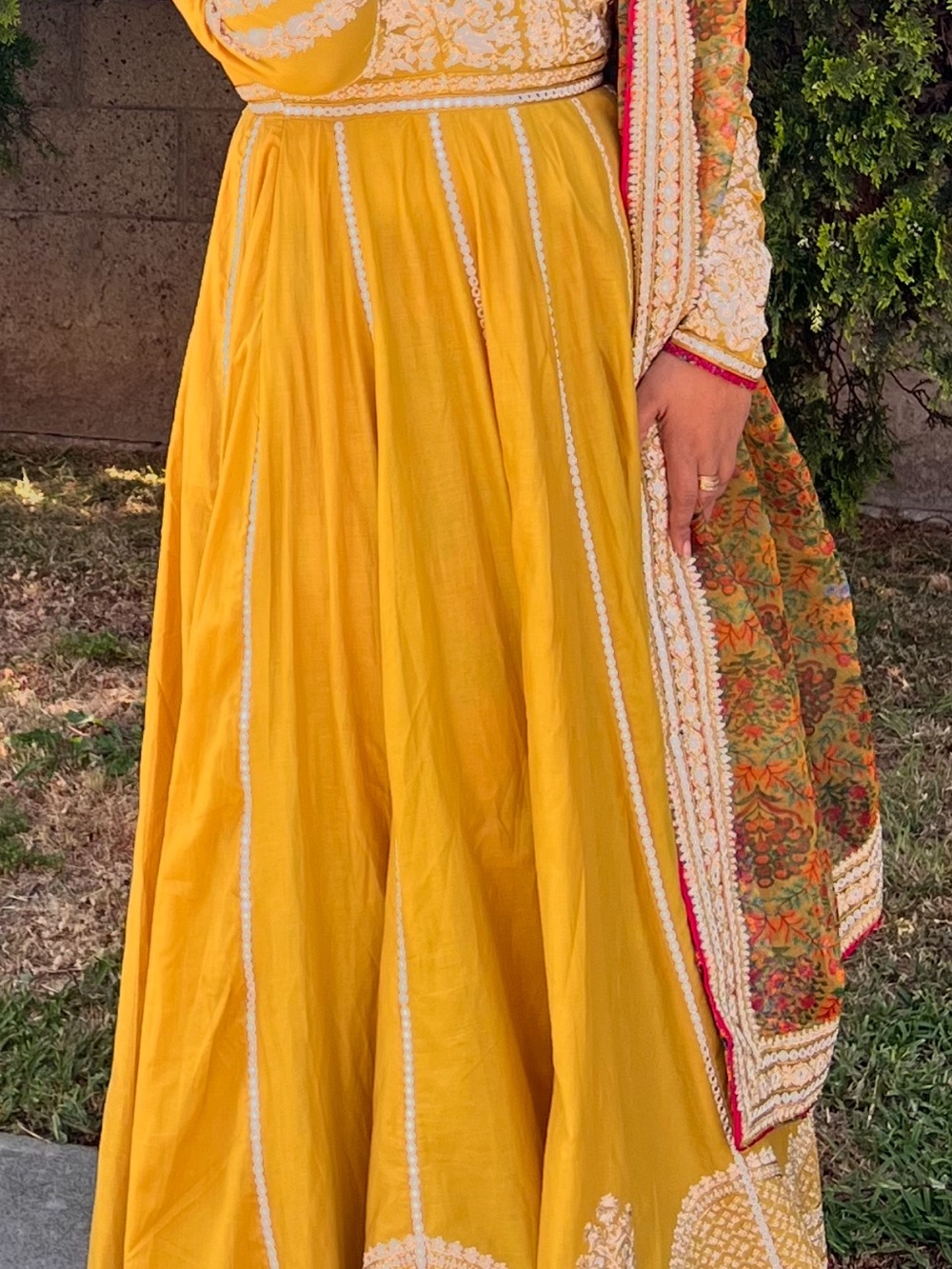 Hussain Rehar Elegant Mustard Embroidered Anarkali Dress with Dupatta - Picture 5 of 5